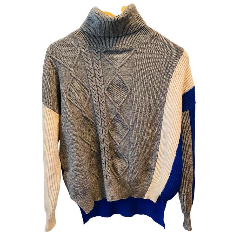 Vici Sweater Womens Colorblock Relaxed Fit Turtleneck Cable Knit Small Cozy Soft
